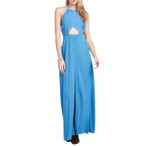 NWT Wildfox Diamond Fourlard Ramblin Rose Maxi Dress in Blue Sz. XS